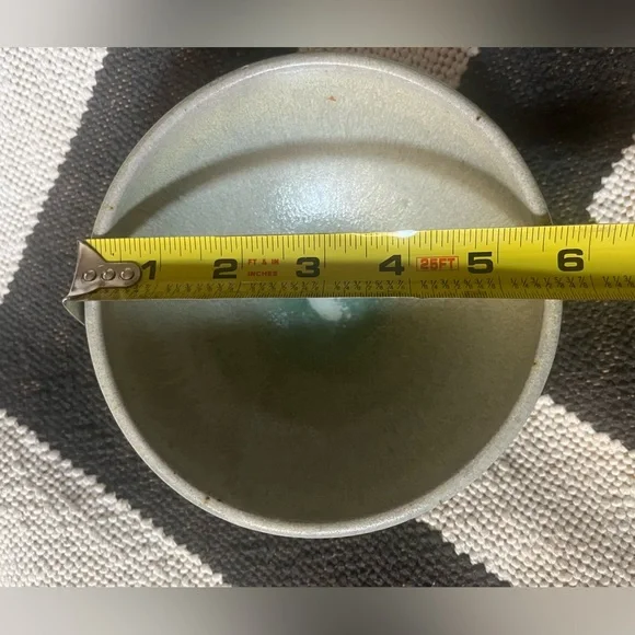 Studio Pottery Bowl Sage Green Drip Glaze Signed Ceramic Modern Coastal Neutral - Picture 8 of 9